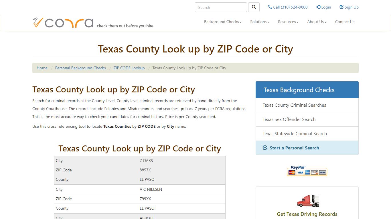 Texas County Look up by ZIP Code or City | Background Checks - Corra Group